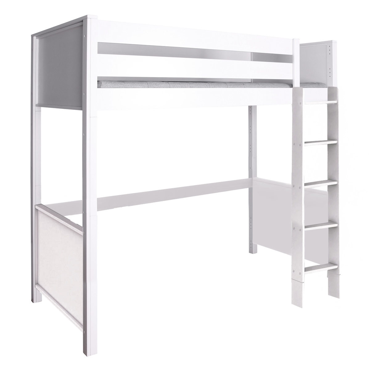 Lit mezzanine haut 90x200x198cm échelle droite KASVA hêtre laqué blanc