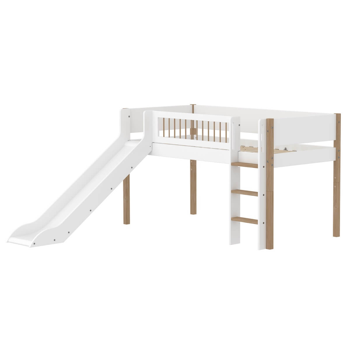 Lit mi-haut 90x200cm NOR Flexa Legs + Crossbars Oak Str.Ladder