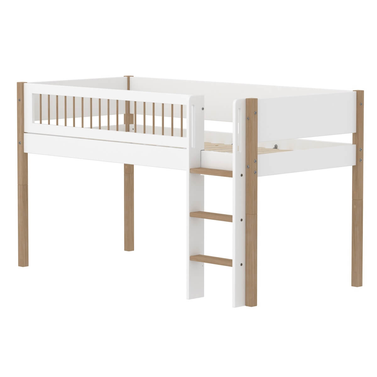 Lit mi-haut 90x200cm NOR Flexa oak Legs + Crossbars Oak Str.Ladder
