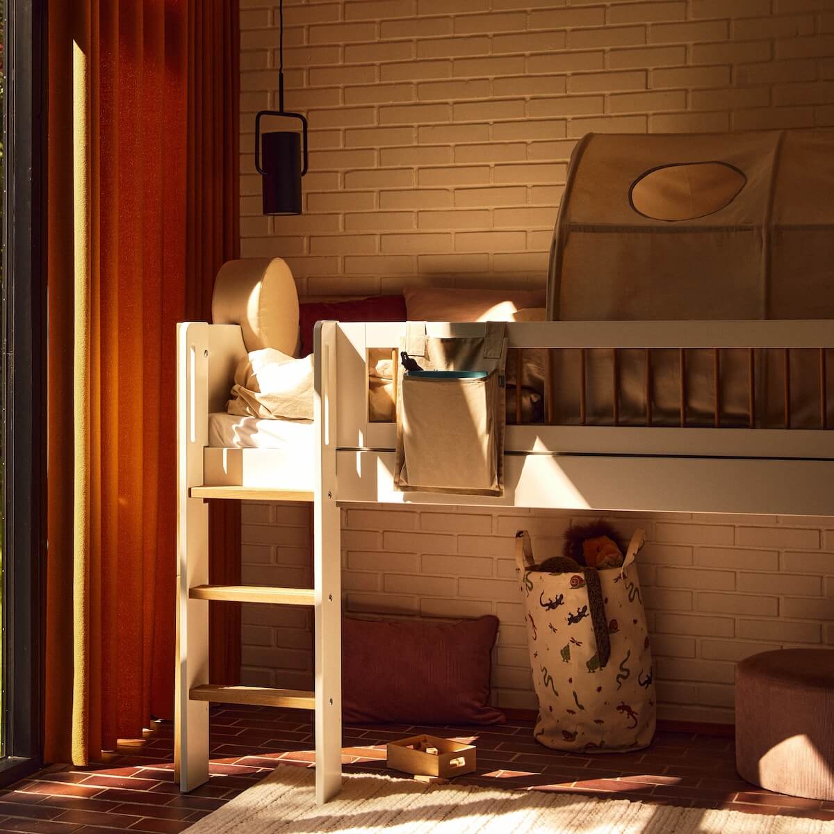 Lit mi-haut 90x200cm NOR Flexa oak Legs + Crossbars Oak Str.Ladder