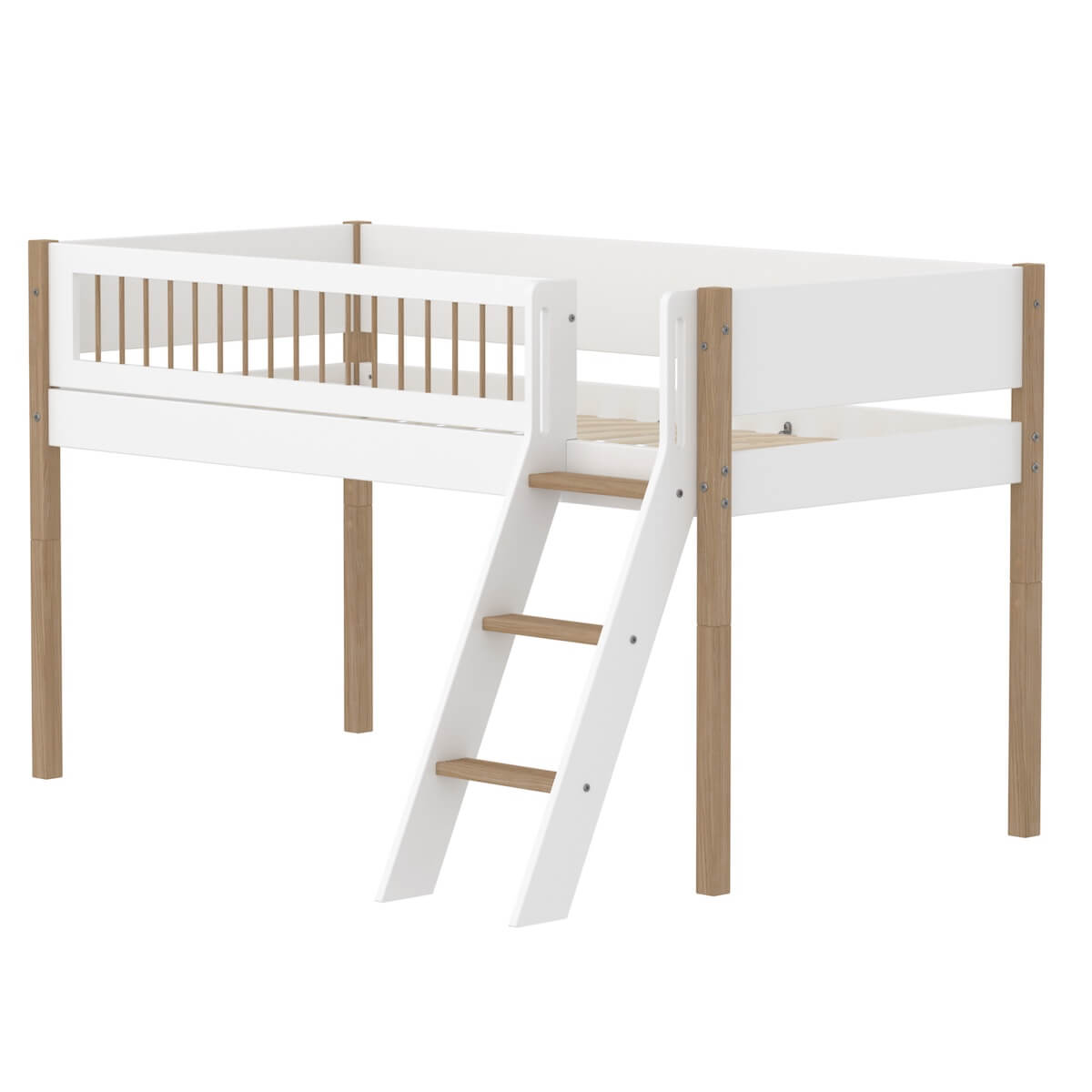 Lit mi-haut 90x200cm NOR Flexa oak Legs + Crossbars Oak Str.Ladder