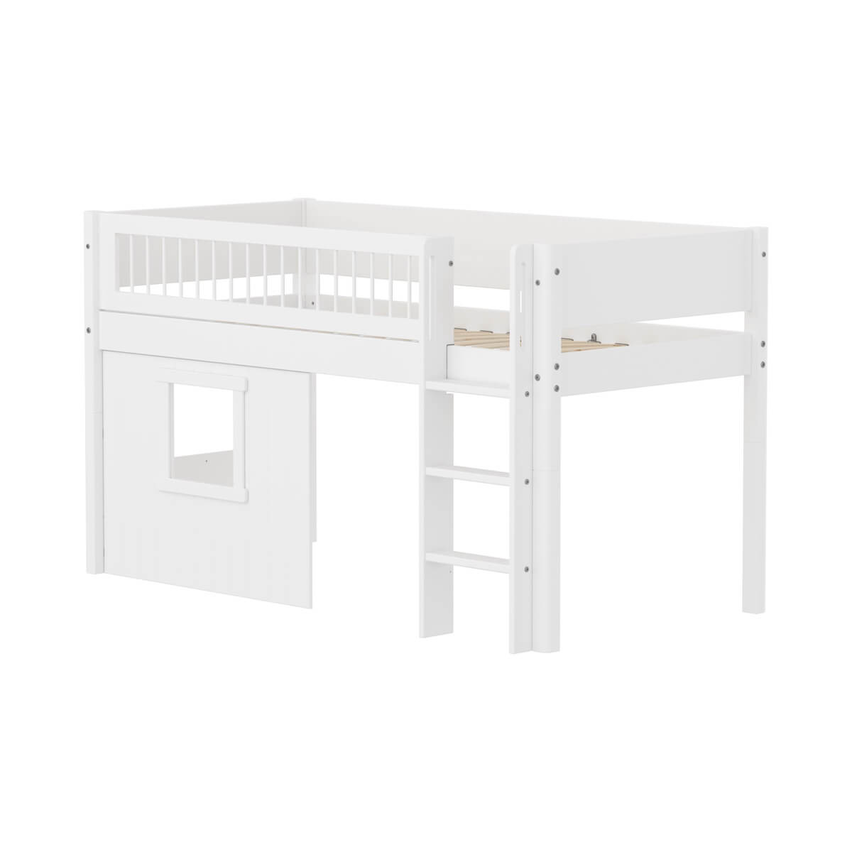 Lit mi-haut 90x200cm WHITE crossbar Str. ladder & Tree hut Wht window