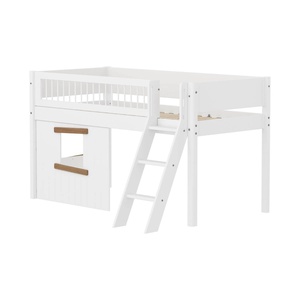 Lit mi-haut 90x200cm WHITE Crossbars Sl. ladder & Tree hut Oak window