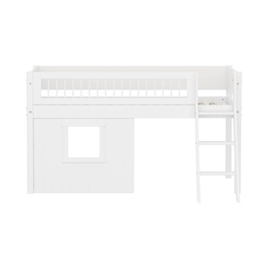 Lit mi-haut 90x200cm WHITE crossbars Sl. ladder & Tree hut Wht window