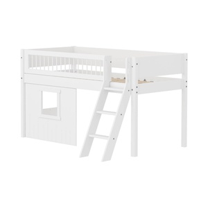 Lit mi-haut 90x200cm WHITE crossbars Sl. ladder & Tree hut Wht window