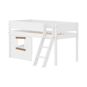 Lit mi-haut 90x200cm WHITE Grooves Sl. ladder & Tree hut Oak window