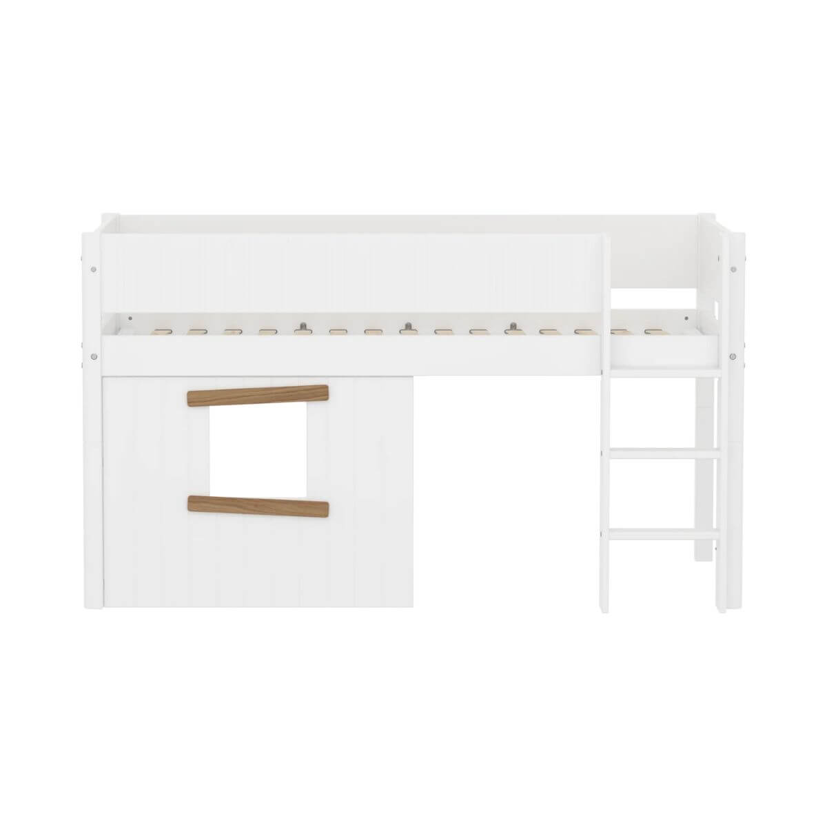 Lit mi-haut 90x200cm WHITE Grooves Str. ladder & Tree hut Oak window