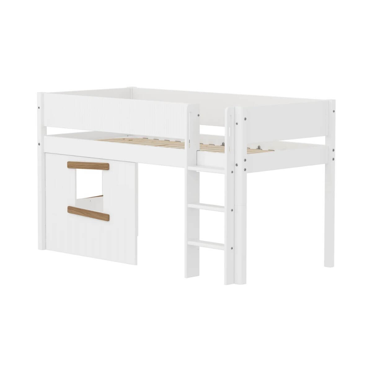 Lit mi-haut 90x200cm WHITE Grooves Str. ladder & Tree hut Oak window