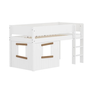 Lit mi-haut 90x200cm WHITE Grooves Str. ladder & Tree hut Oak window