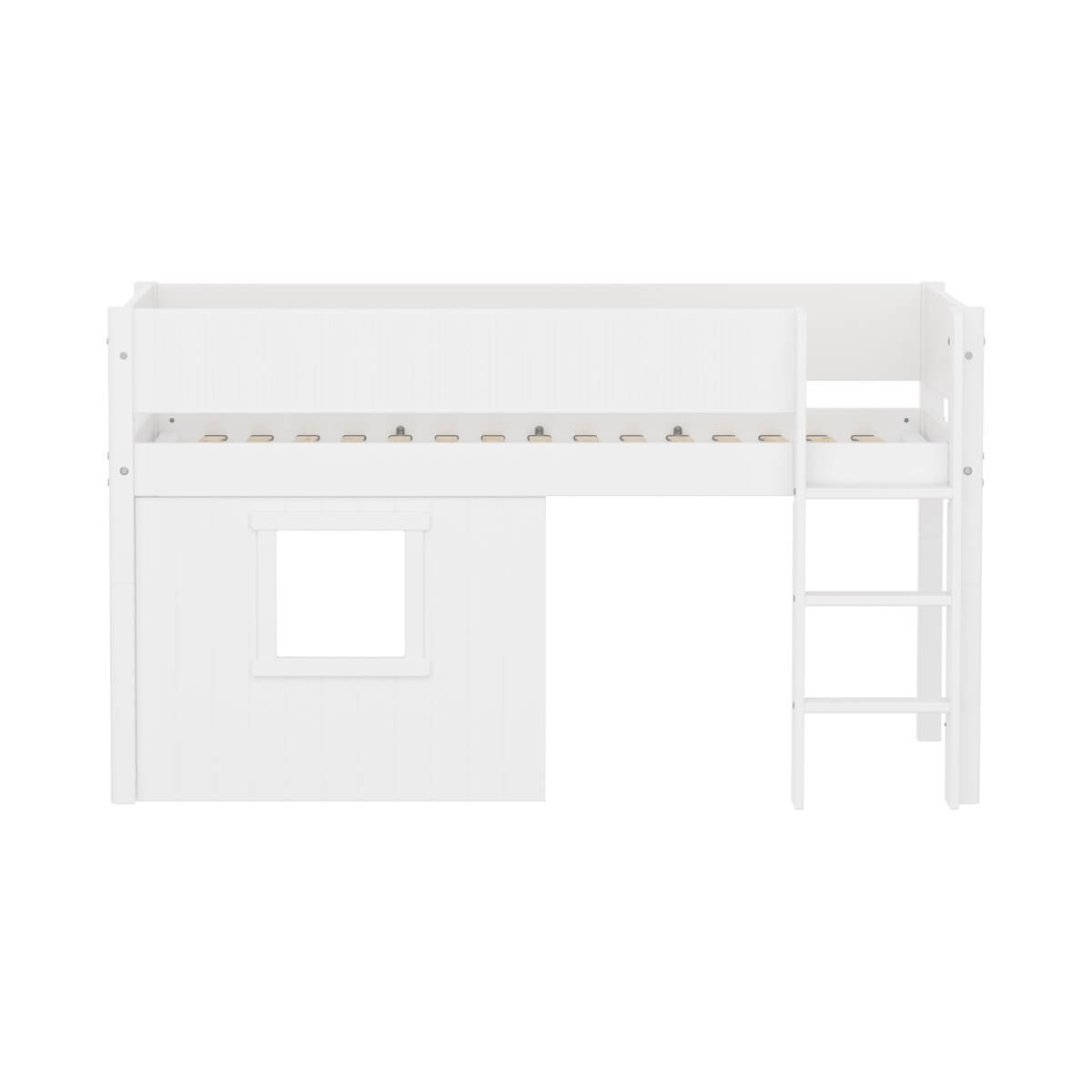 Lit mi-haut 90x200cm WHITE grooves Str. ladder & Tree hut Wht window