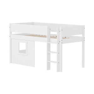Lit mi-haut 90x200cm WHITE grooves Str. ladder & Tree hut Wht window