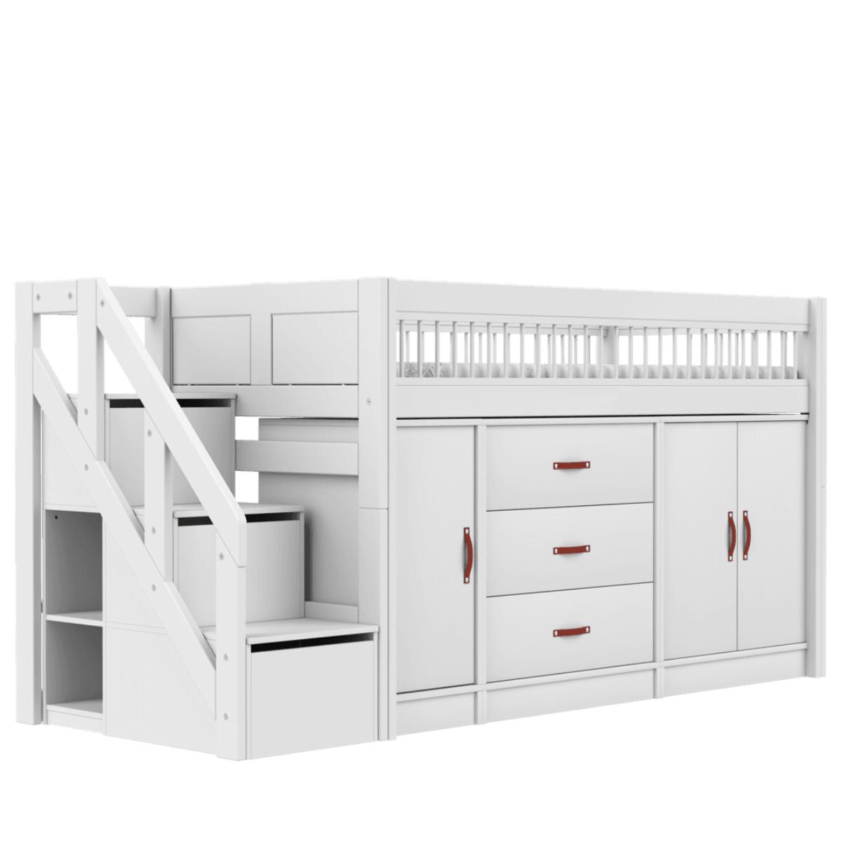 Lit mi-hauter 90x200cm escalier BREEZE All-In-One LUX Lifetime blanc