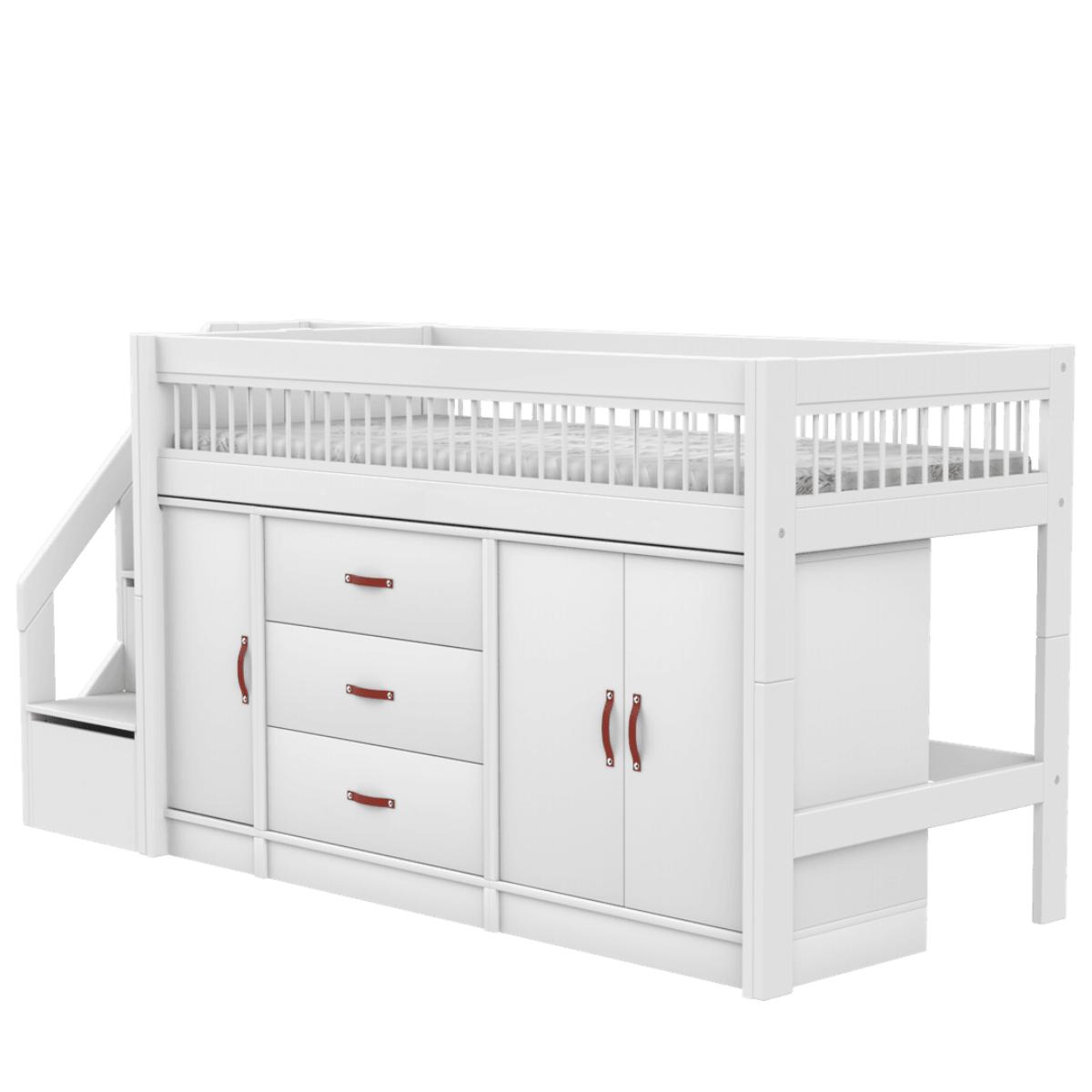 Lit mi-hauter 90x200cm escalier BREEZE All-In-One LUX Lifetime blanc