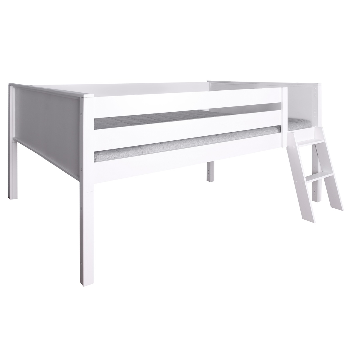 Lit mi-hauteur 120x200cm échelle inclinée KASVA hêtre laqué blanc
