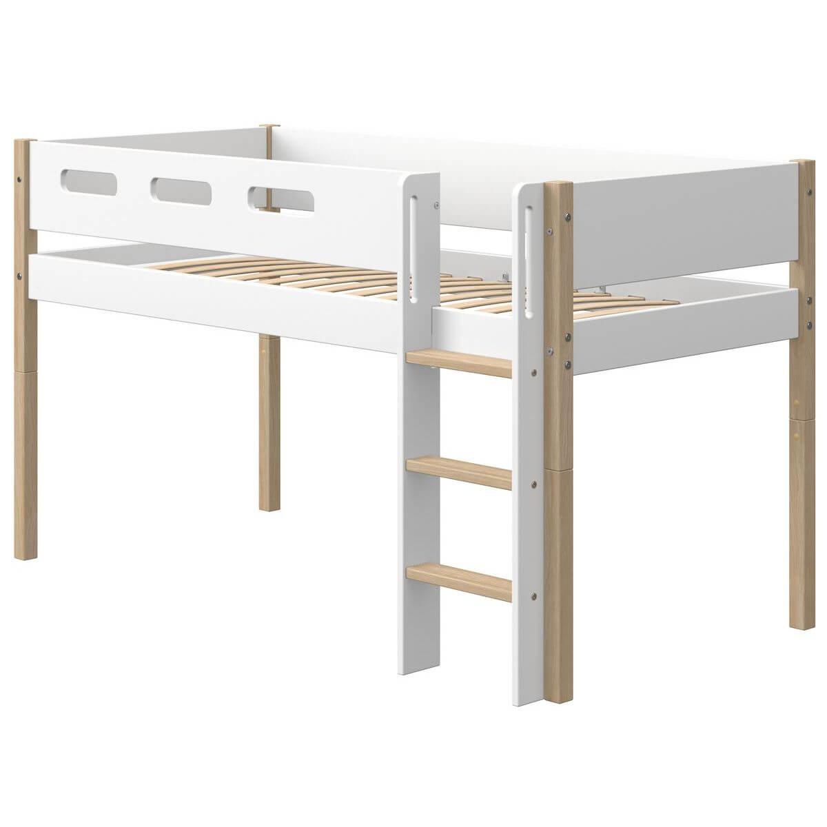 Lit mi hauteur 200x90cm échelle droite NOR Flexa chêne-blanc