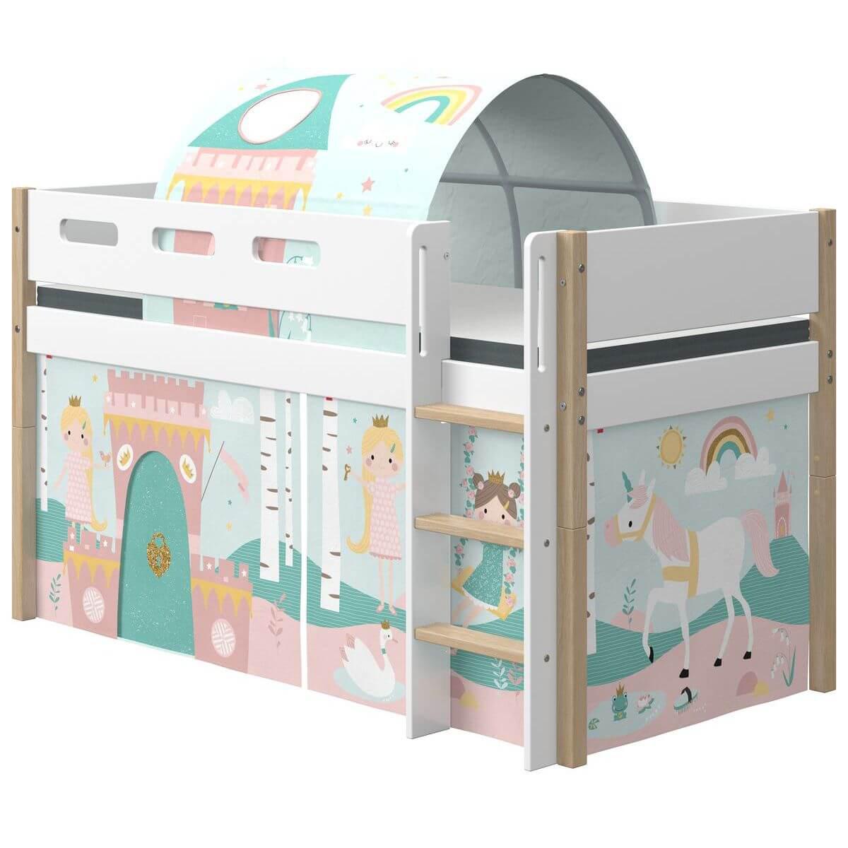 Lit mi hauteur 200x90cm échelle droite NOR Flexa chêne-blanc