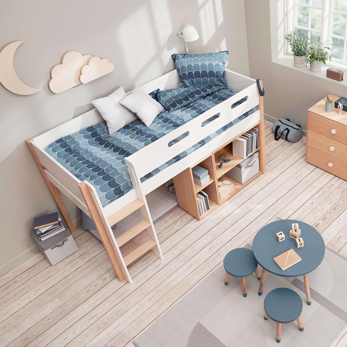 Lit mi hauteur 200x90cm échelle droite NOR Flexa chêne-blanc