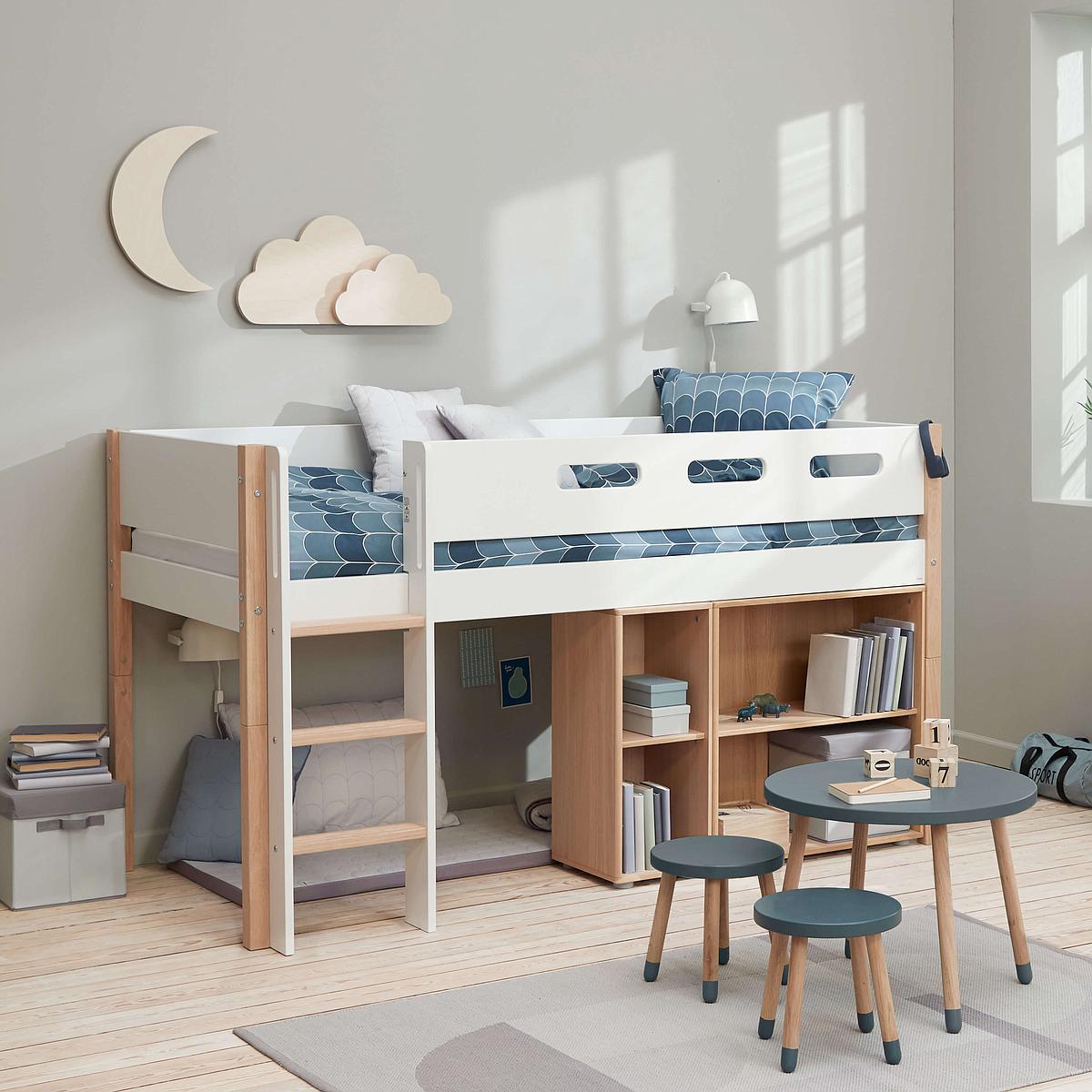 Lit mi hauteur 200x90cm échelle droite NOR Flexa chêne-blanc