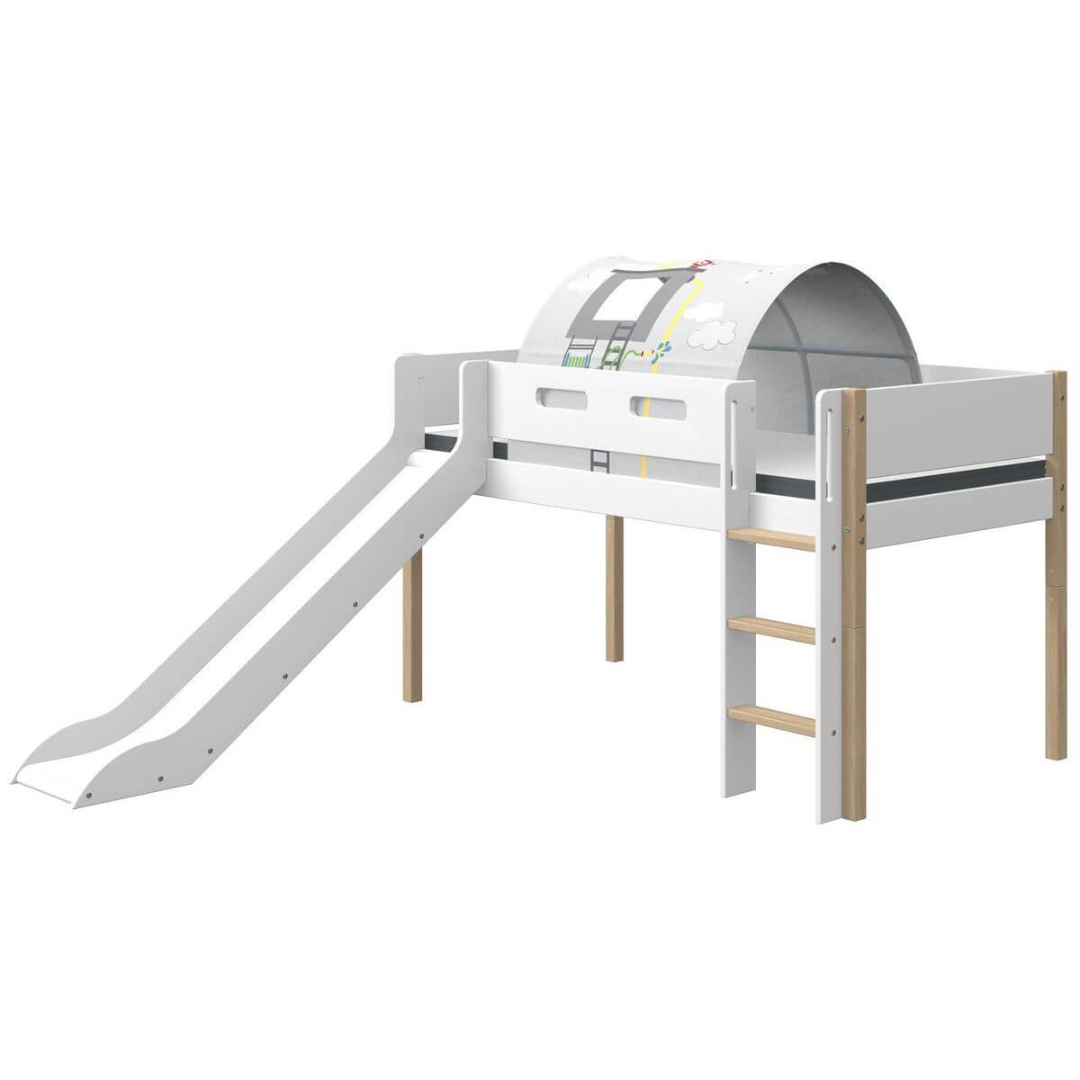Lit mi hauteur 200x90cm échelle droite toboggan NOR Flexa chêne-blanc