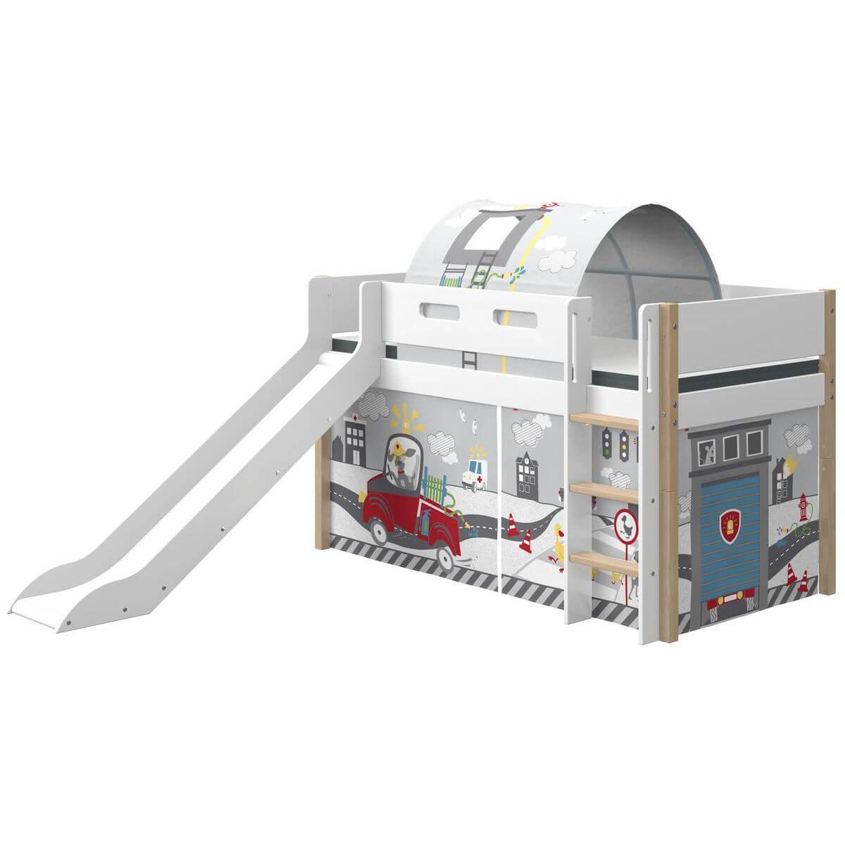 Lit mi hauteur 200x90cm échelle droite toboggan NOR Flexa chêne-blanc