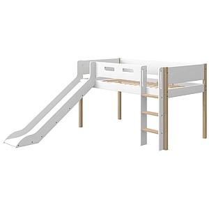 Lit mi hauteur 200x90cm échelle droite toboggan NOR Flexa chêne-blanc