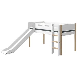 Lit mi hauteur 200x90cm échelle droite toboggan NOR Flexa chêne-blanc