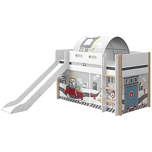 Lit mi hauteur 200x90cm échelle droite toboggan NOR Flexa chêne-blanc