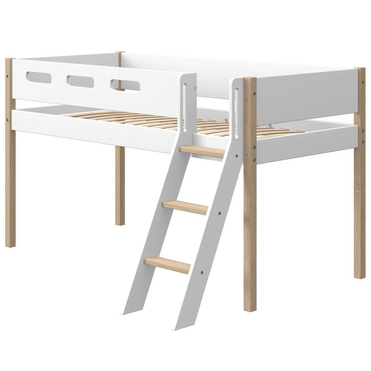 Lit mi hauteur 200x90cm échelle inclinée NOR Flexa chêne-blanc