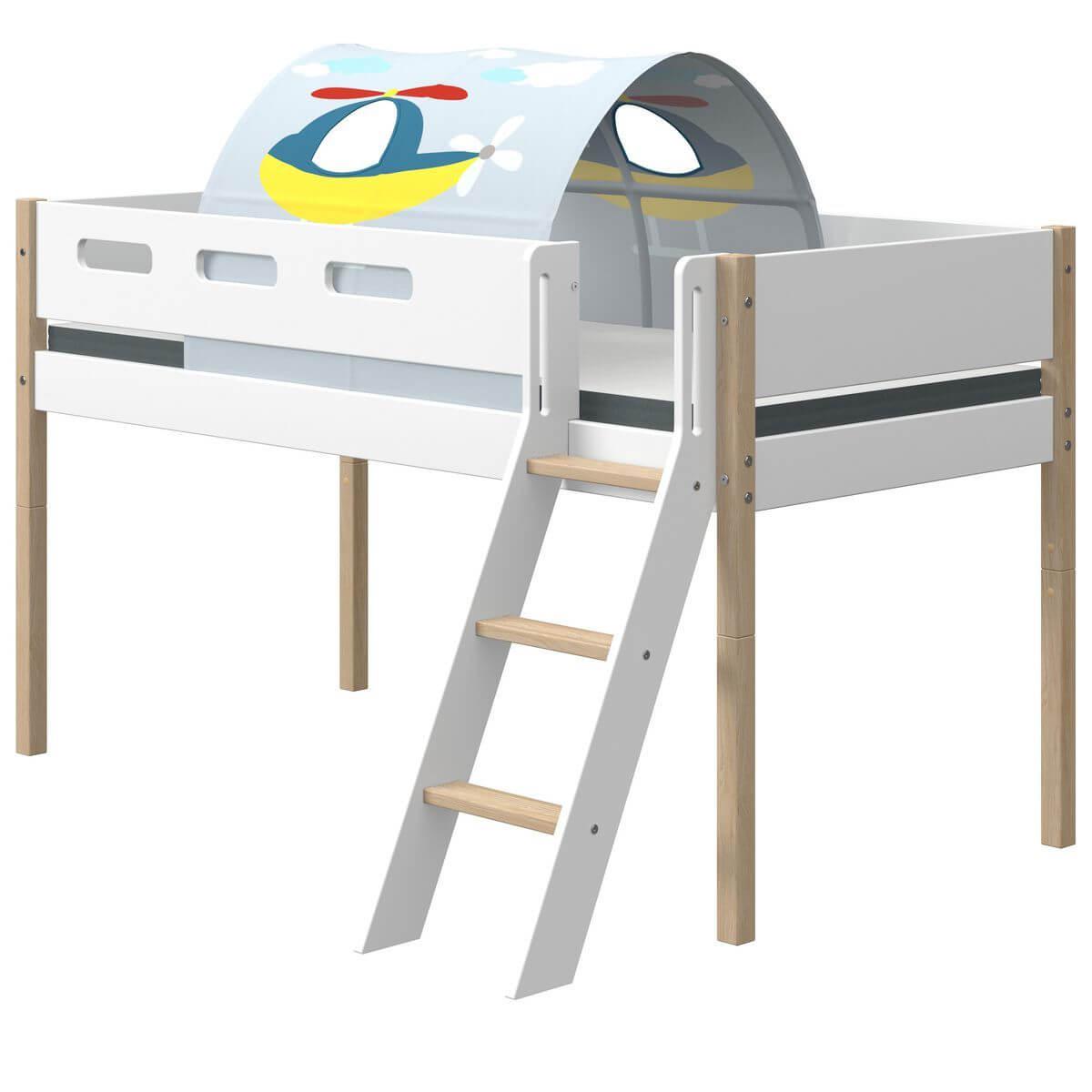 Lit mi hauteur 200x90cm échelle inclinée NOR Flexa chêne-blanc