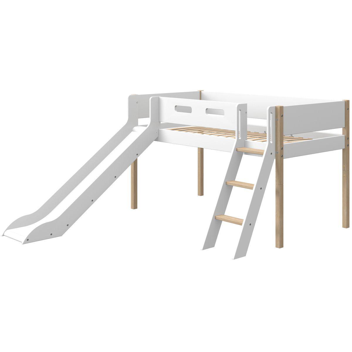 Lit mi hauteur 200x90cm échelle inclinée toboggan NOR Flexa chêne-blanc
