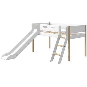 Lit mi hauteur 200x90cm échelle inclinée toboggan NOR Flexa chêne-blanc