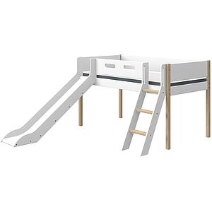Lit mi hauteur 200x90cm échelle inclinée toboggan NOR Flexa chêne-blanc