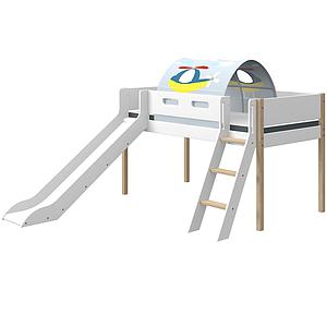 Lit mi hauteur 200x90cm échelle inclinée toboggan NOR Flexa chêne-blanc