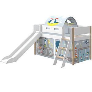 Lit mi hauteur 200x90cm échelle inclinée toboggan NOR Flexa chêne-blanc