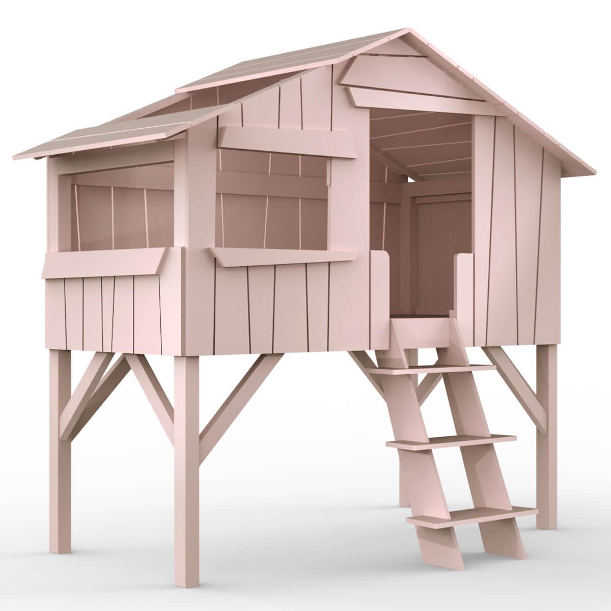 Lit mi hauteur 90x190cm CABANE Mathy by Bols rose hiver