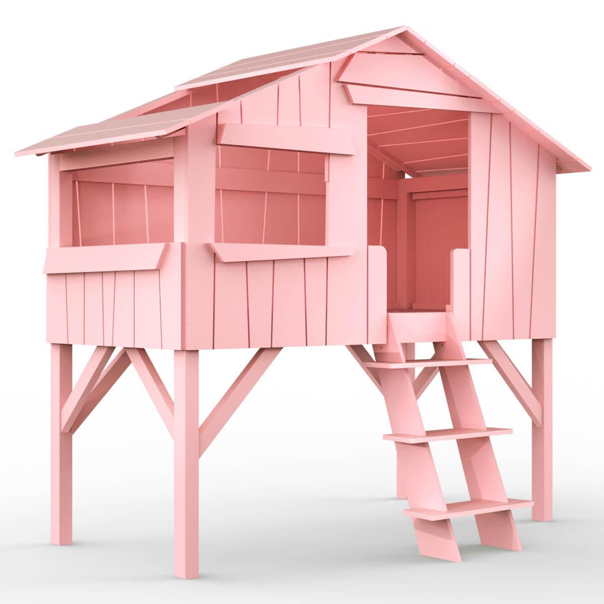 Lit mi hauteur 90x190cm CABANE Mathy by Bols rose très clair