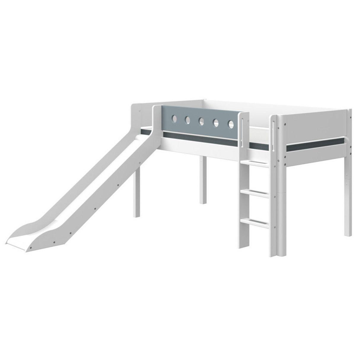 Lit mi hauteur 90x190cm échelle droite toboggan WHITE Flexa blanc-light blue