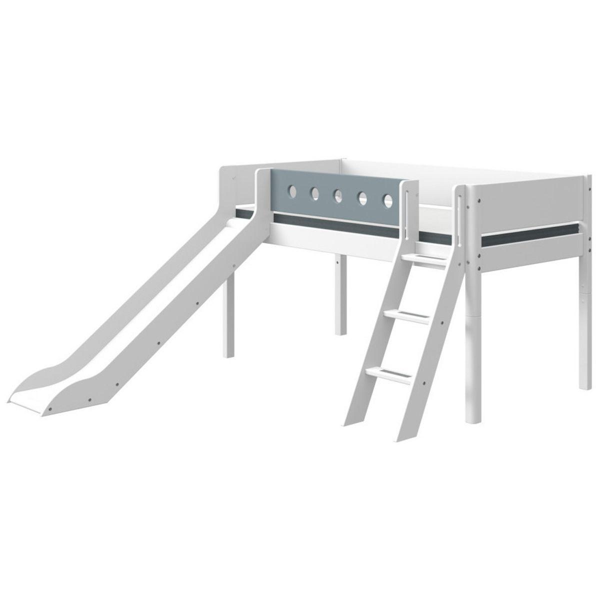 Lit mi hauteur 90x190cm échelle inclinée toboggan WHITE Flexa blanc-light blue
