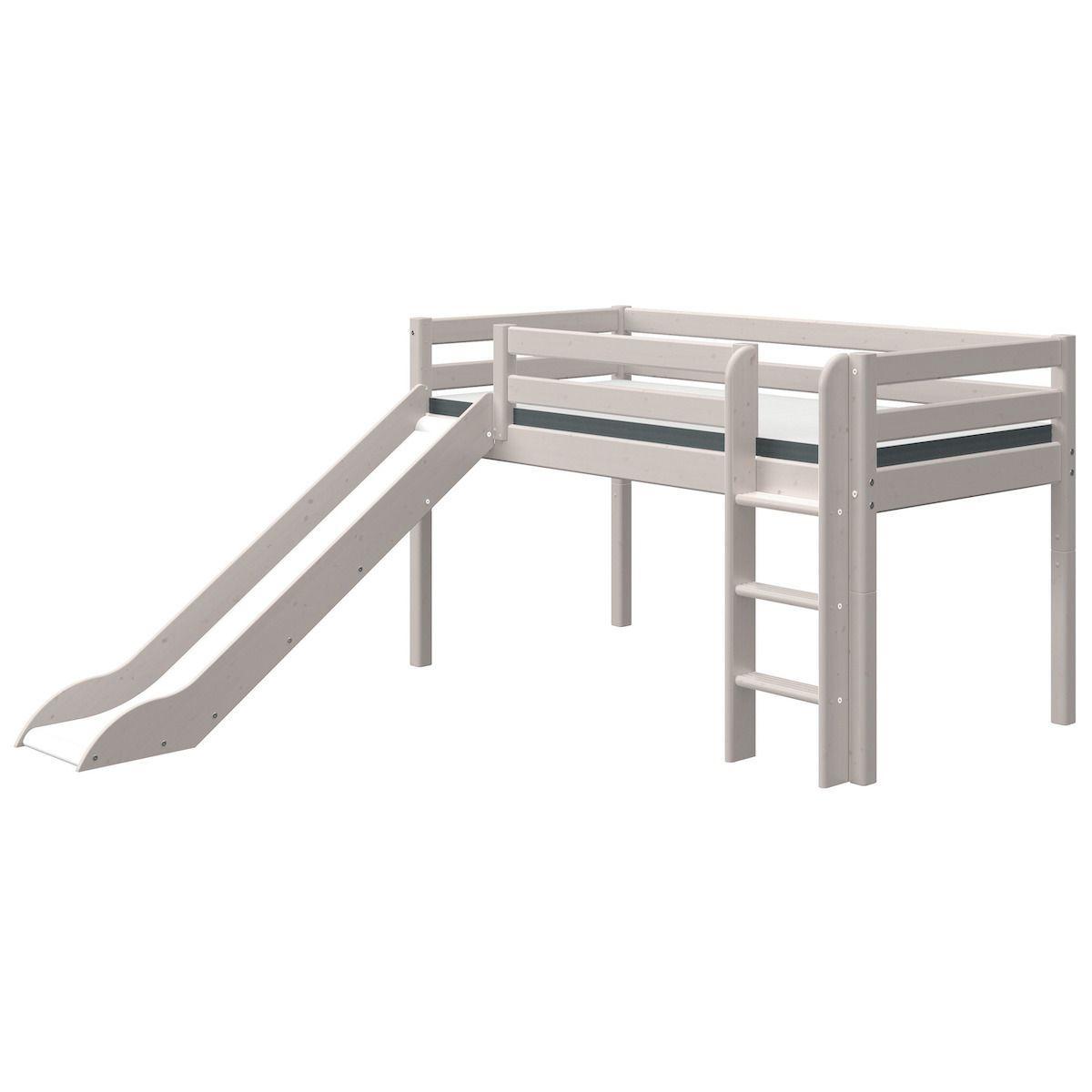 Lit mi hauteur 90x200cm échelle droite toboggan CLASSIC Flexa grey washed
