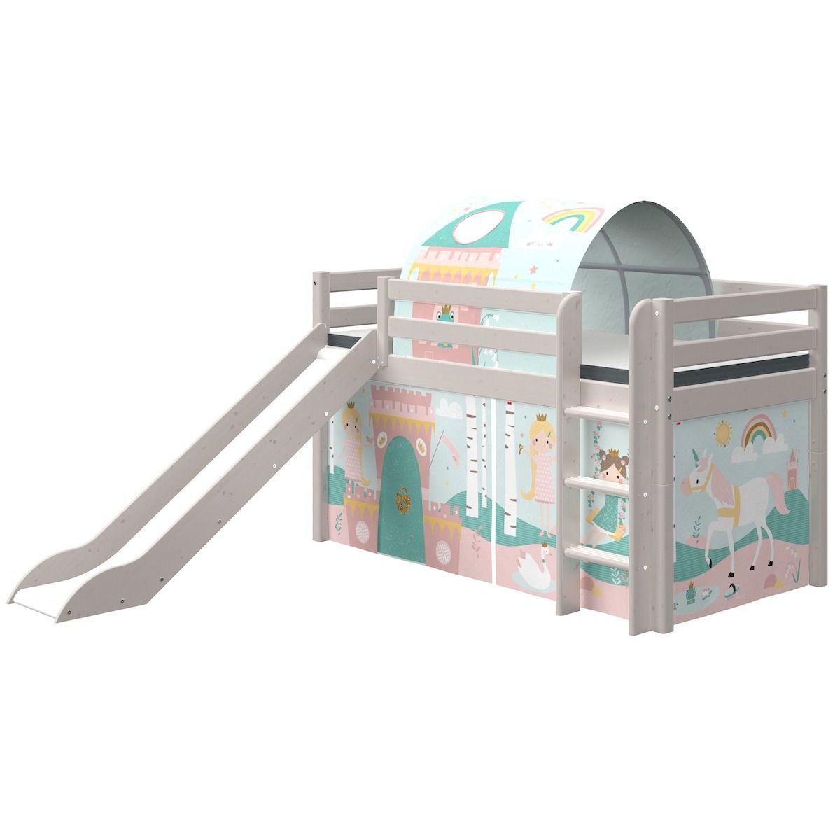 Lit mi hauteur 90x200cm échelle droite toboggan CLASSIC Flexa grey washed