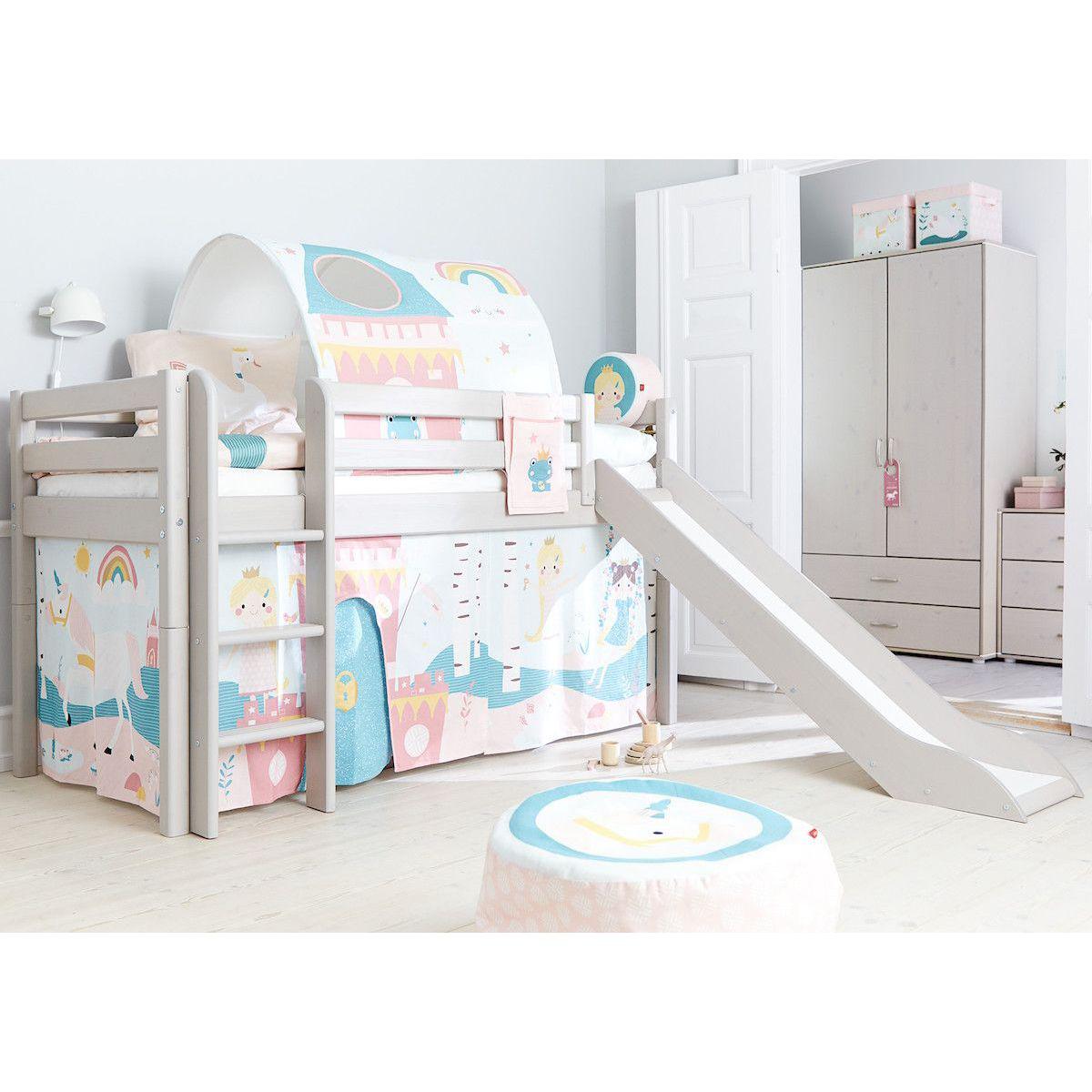 Lit mi hauteur 90x200cm échelle droite toboggan CLASSIC Flexa grey washed