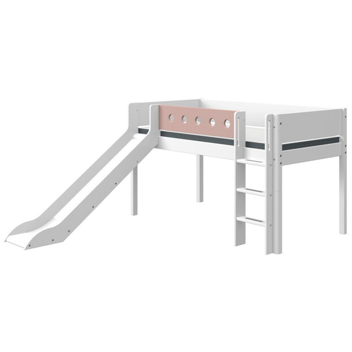 Lit mi hauteur 90x200cm échelle droite toboggan WHITE Flexa blanc-light rose