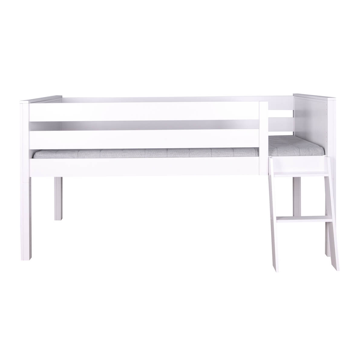 Lit mi-hauteur 90x200cm échelle inclinée KASVA hêtre laqué blanc
