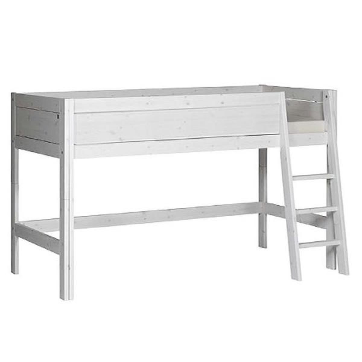 Lit mi-hauteur 90x200cm échelle inclinée sommier LUXE Lifetime blanchi