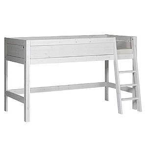 Lit mi-hauteur 90x200cm échelle inclinée sommier LUXE Lifetime blanchi