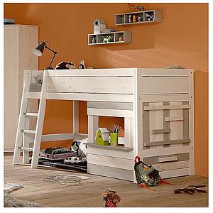 Lit mi-hauteur 90x200cm échelle inclinée sommier LUXE Lifetime blanchi