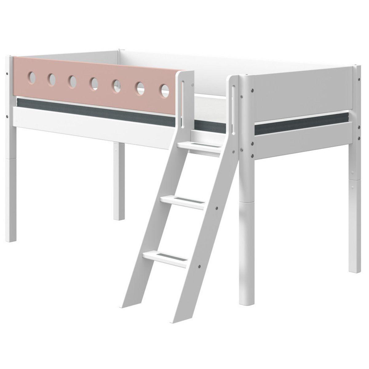 Lit mi hauteur 90x200cm échelle inclinée WHITE Flexa blanc-light rose