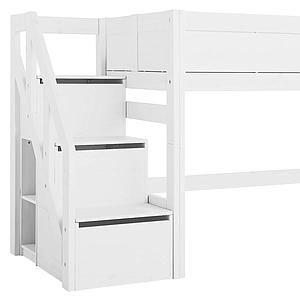 Lit mi hauteur 90x200cm escalier Lifetime Blanc