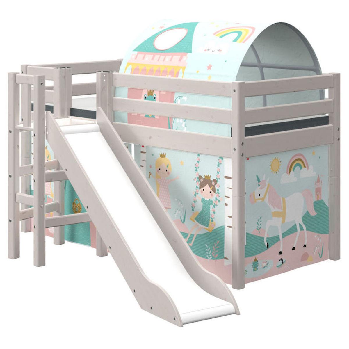 Lit mi hauteur 90x200cm plate forme toboggan CLASSIC Flexa grey washed