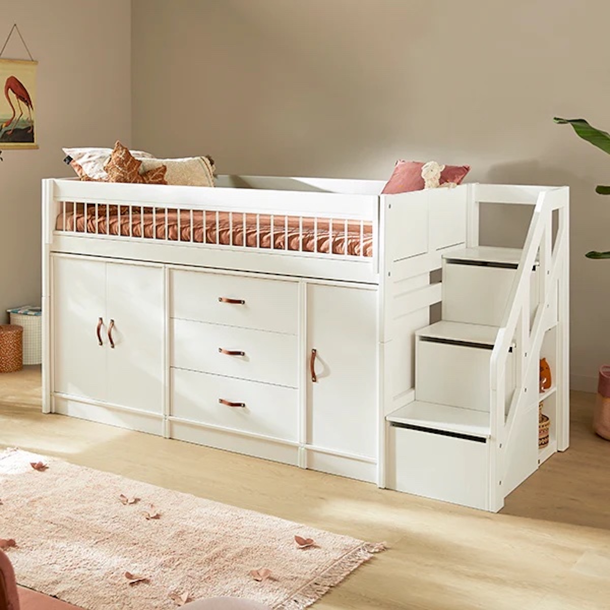 Lit mi-hauteur 90x200cm sommier De LUXE ALL-IN-ONE Lifetime blanc